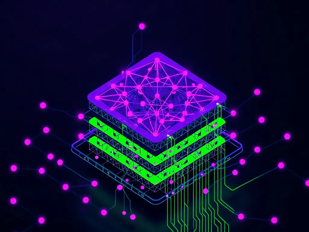 Highly detailed technical visualization of neural network la